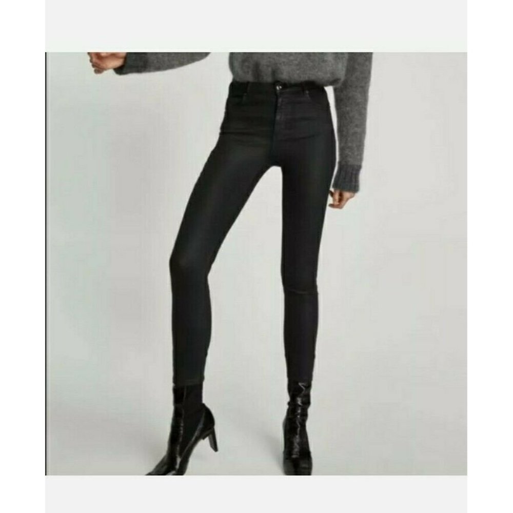 NWT Zara Coated Skinny Black High Rise Jeans Pants